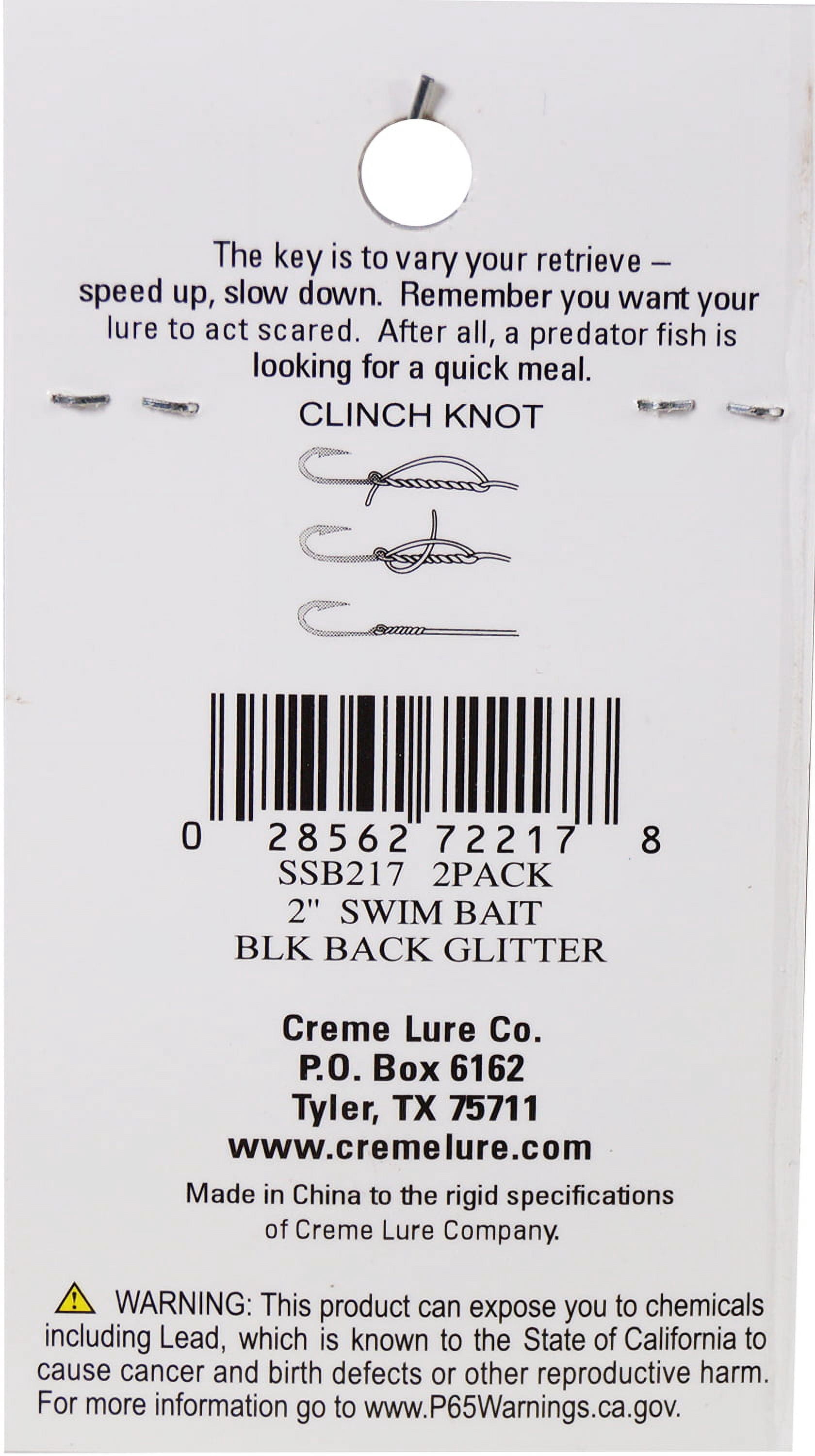 (3 pack) Crème 2" Spoiler Shad Swim Bait Fishing Lure, Black Glitter