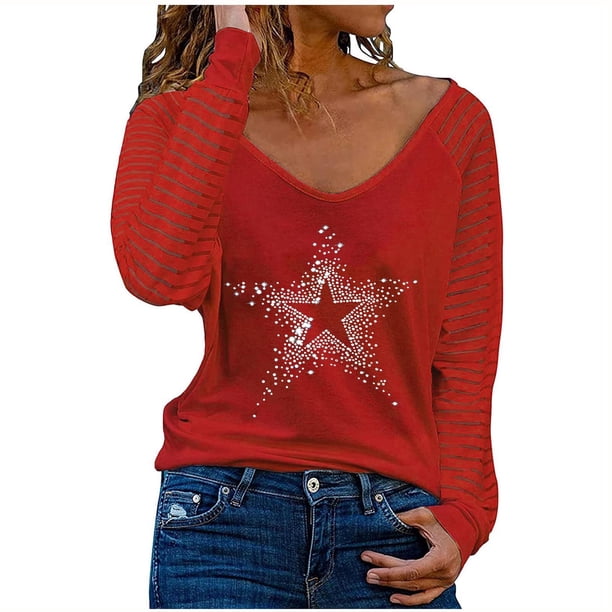 Camiseta de manga larga con cuello en V para mujer a la moda, blusa suelta con estampado de otoño Fridja bvmnju4529