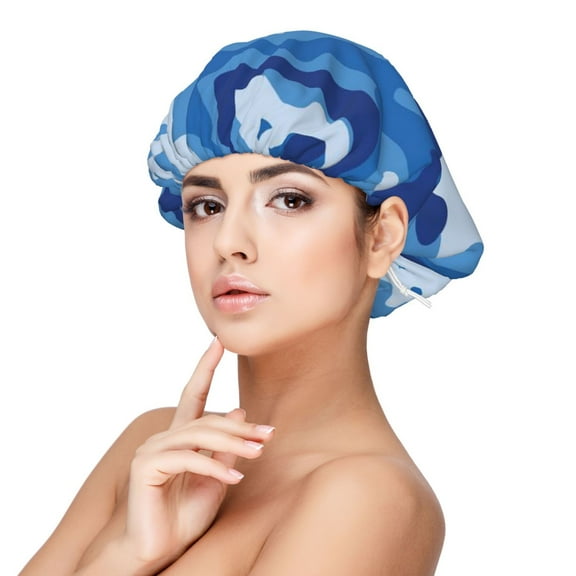 Blue Camouflage Sleep Cap Satin Bonnet Night Sleeping Soft Hair Turbans For Women