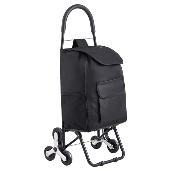 Stair climbing shopping cart 36L, foldable grocery cart with 6 wheels and Oxford bag, convenient laundry utility trolley for shopping, household, commercial use, black