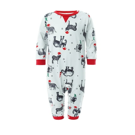 

Suanret Christmas Family Matching Pajamas Set Adult Kids Long Sleeve Animal Print Tops Pants Sleepwear White Baby 9-12 Months