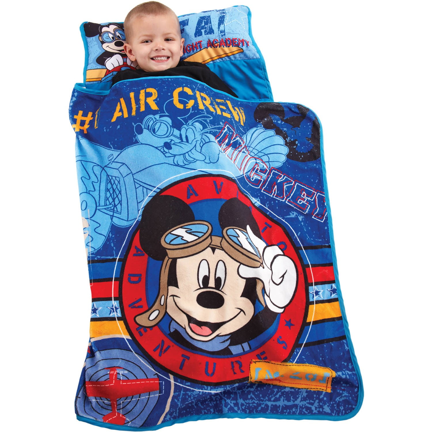 Red Disney Mickey Mouse Clubhouse Buddies Padded Toddler Nap Mat with Built in Pillow Grey Yellow & Name Label for Daycare Kindergarten or Travel Blue Fleece Blanket 