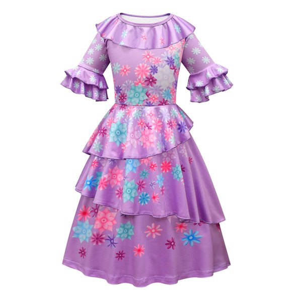 HAWEE Robe pour Demoiselles d'Honneur Mirabel/Pepa/Dolores/Luisa/Isabela Robe de Cosplay Encanto Robe de Princesse Manches Évasées Ligne A Évasée Jupe de Fête d'Anniversaire