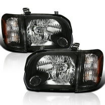 Spec-D Tuning Black Housing Clear Lens Headlights   Corner Lights Compatible with 2005-2006 Toyota Tundra Double Cab Base SR5 Limited, 2005-2007 Sequoia, L R Pair Head Light Lamp Assembly