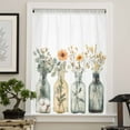 thumbnail image 4 of Eucalyptus Flower Semi Sheer Curtains Drapes for Living Room, Bedroom, French Doors Window 84 Inches Long, Orange Floral Sage Green Leaf Daisy Rod Pocket Chiffon Curtain Drapery Voile Drape Panel, 4 of 6