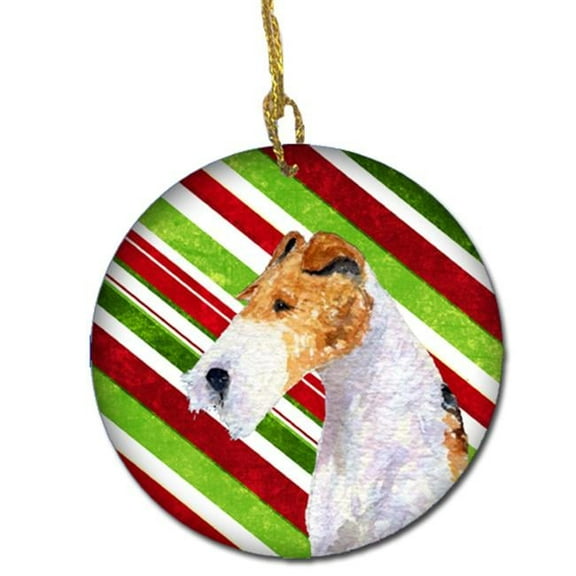 Fox Terrier Candy Cane Holiday Christmas Ceramic Ornament