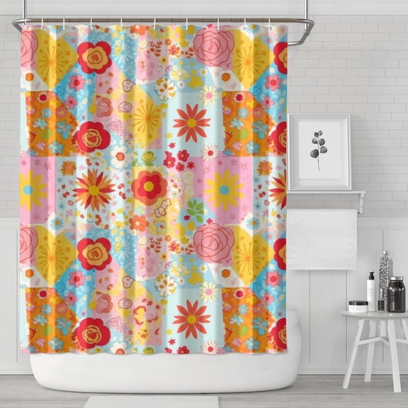 Pioneer Flower Floral Print Pattern Shower Curtain 84"x72", Bathroom Decorative Shower Curtain Set with 12 Hooks, Waterproof Washable