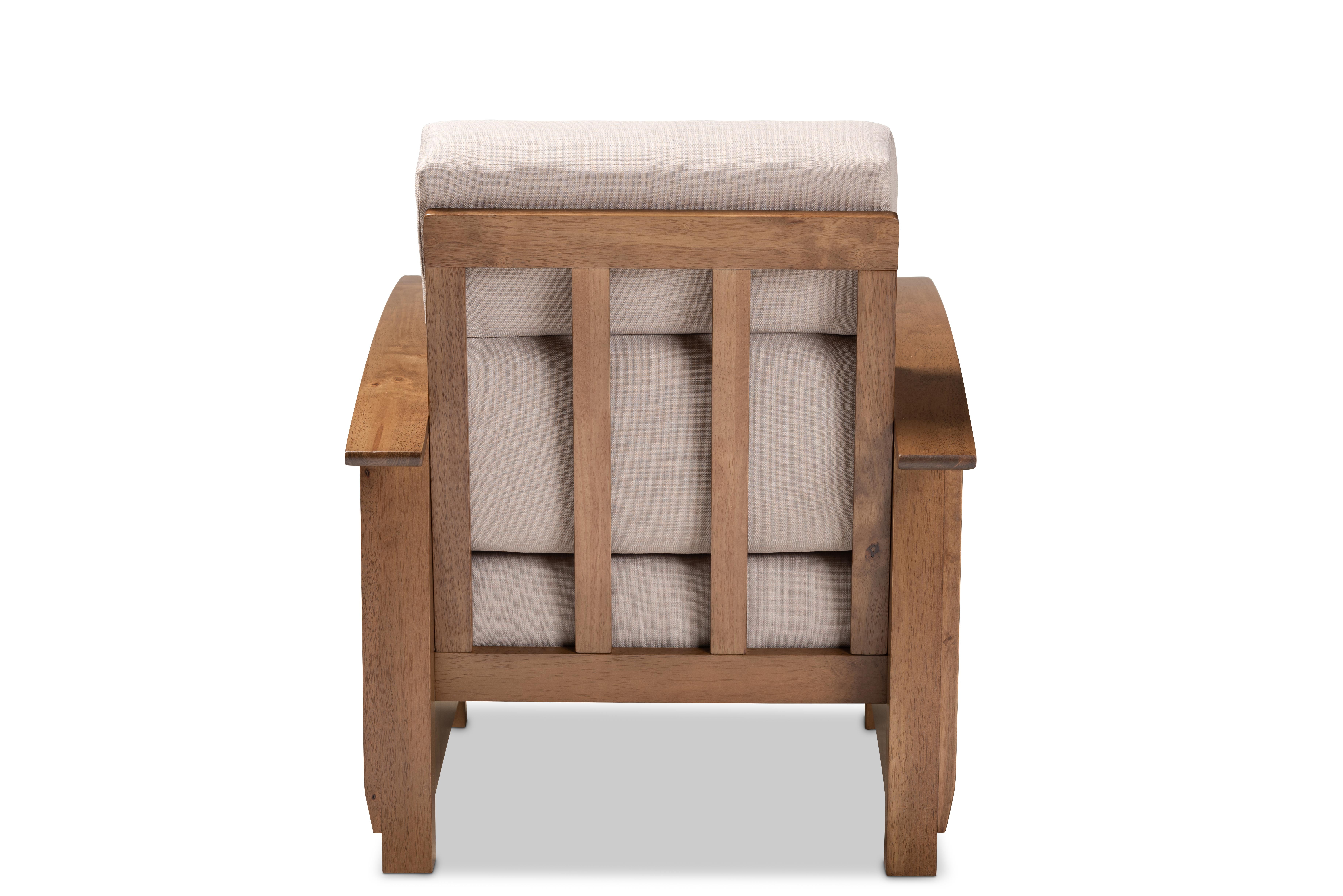 Baxton Studio Charlotte Modern Classic Mission Style Taupe Fabric Upholstered Walnut Brown Finished Wood 1-Seater Lounge Chair