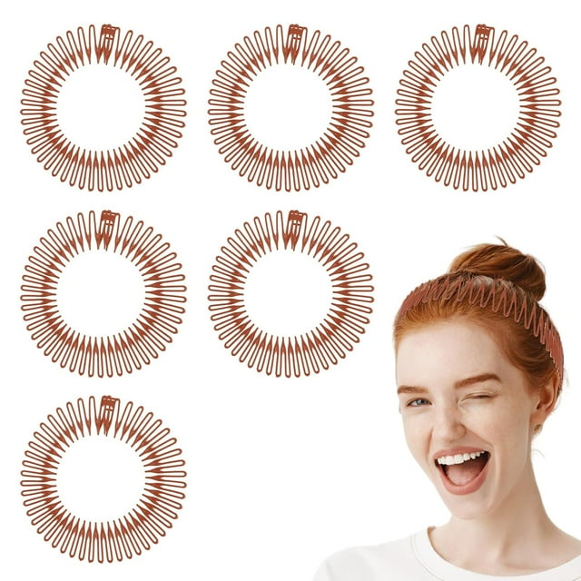 6PCS Full Circular Stretch Peine Hair Band Circular Plástico Flexible con Dientes para Mujeres Lady Girls (Brown)