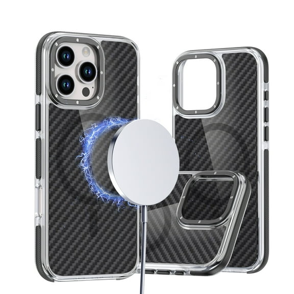 Magnetic Phone Case for iPhone 13 Pro Max Case,Carbon Fibre Textured Back Fingerprint-Resistant Anti-Scratch Anti-fall Shockproof Protective Phone Case Compatible with MagSafe,Black