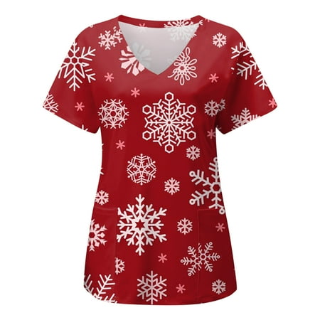 

Christmas Shirts for Women Funny Xmas Snowflake Print Regular Fit Short Sleeve Sweatshirt Casual Streetwear Tunic Scrub Tops