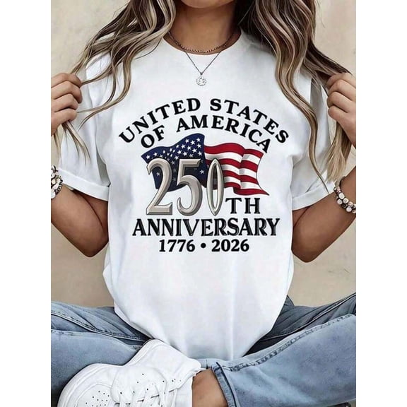 250th Anniversary USA Patriotic Graphic T-Shirt For Men - 1776-2026 Independence Day Design With American Flag & 250 Years Text, Comfort-Fit Round Neck Short Sleeve Casual Tee, Machine Washable A