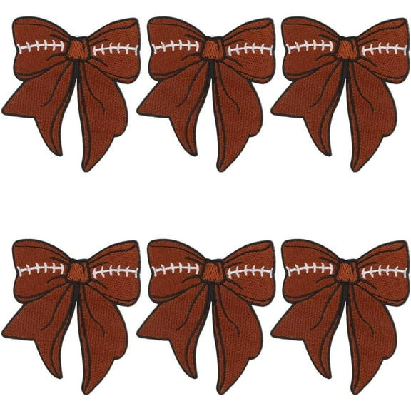 6Pcs Brown Patches Iron On Coconut Rugby Pattern Embroidered Cute Applique Badge Sew On Football Bowknot Sports Repair Patch for Sewing Making Clothes Hats Bags Decor DIY Craft Supply
