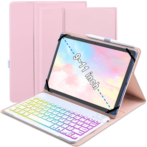 Funda con teclado para tableta XCHYTECHER Universal de 9,7 a 11 pulgadas, rosa