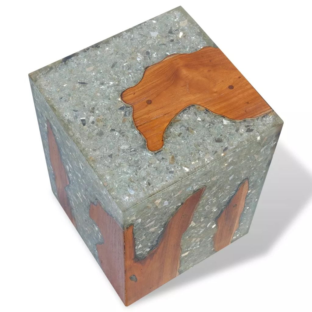 Kepooman 11.8" Modern Solid Teak Wood Round Stool Side Table for Patio Bedroom, Multi-color