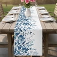 thumbnail image 4 of Blue Leaves Table Runner - 108 Inch Long Summer Botanical Cotton and Linen Blended Dress Scarves Farmhouse Table Runner for Kitchen Dining, Coffee Table, 13" x 108", 4 of 8