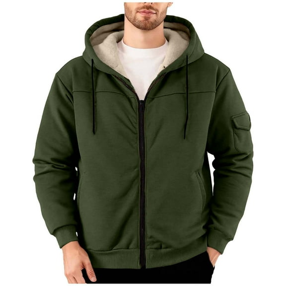 Yievot Mens Sherpa Lined Hoodie Zip Up Thick Fleece Winter Jacket Casual Drawstring Warm Hooded Sweatshirt Coat with Pockets