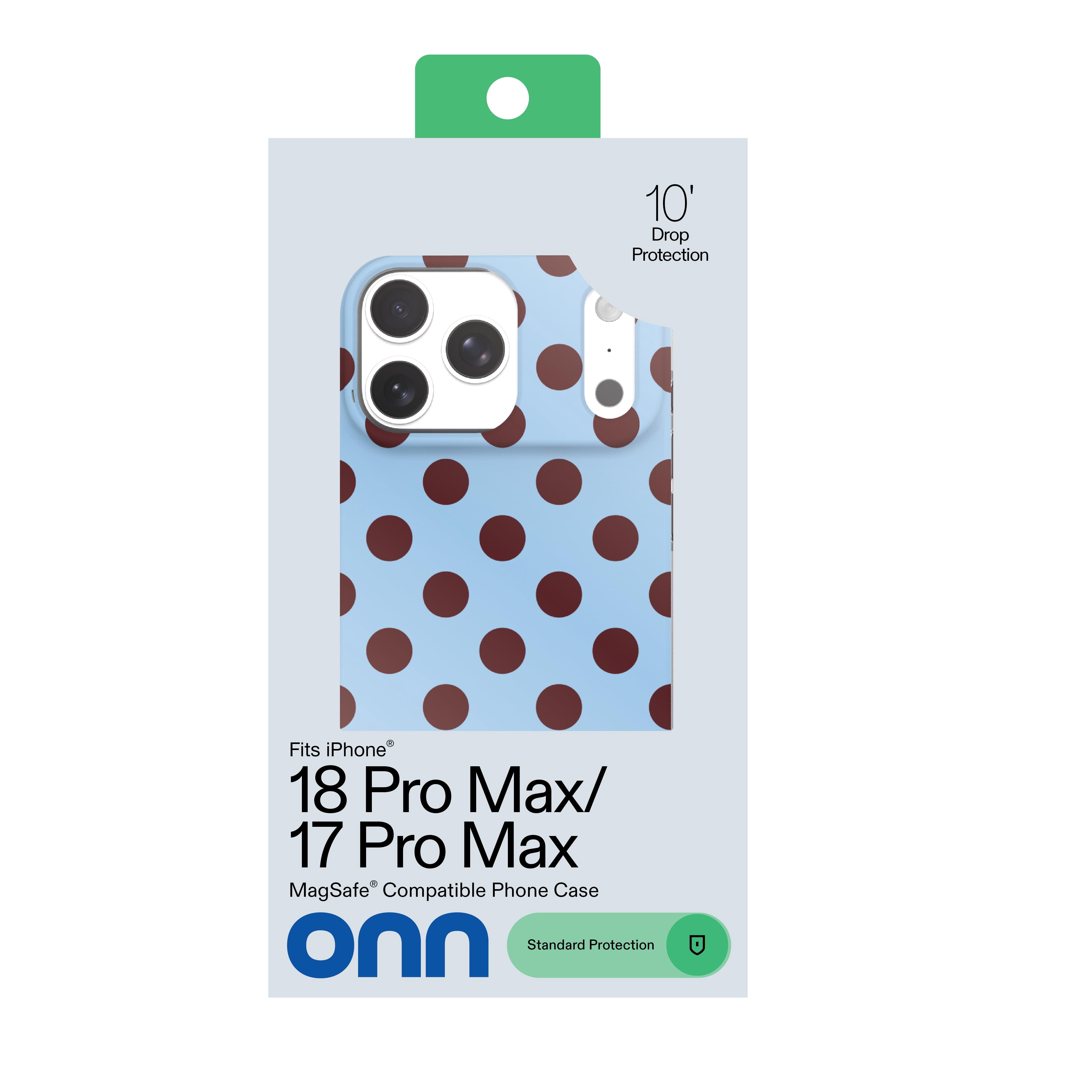 onn Phone Case for iPhone 18 Pro Max / 17 Pro Max, MagSafe Compatible - Blue and Burgundy Polka Dot