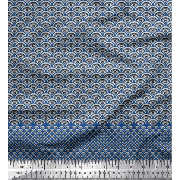 Soimoi Cotton Duck Fabric Artistic Floral & Scale Geometric Print Fabric by The Yard 42 Inch Wide