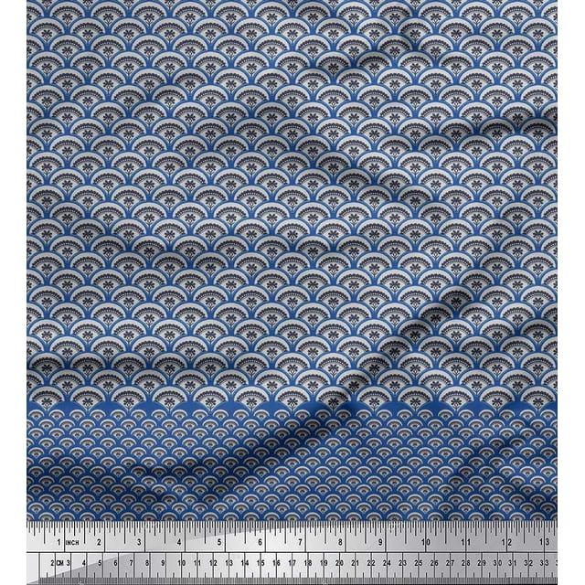 Soimoi Poly Georgette Fabric Artistic Floral & Scale Geometric Print Sewing Fabric Yard 52 Inch Wide