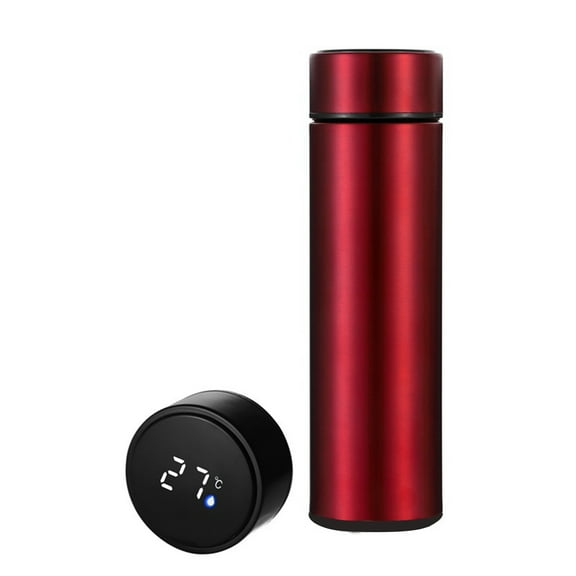 Red Stainless Steel Vacuum Insulated Water Bottle with Touches  LED Temperature Display Screen Hot & Cold Drink Bottles Coffee Tea Travel Mug 500ml