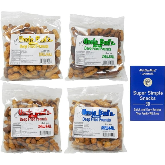 Uncle Bud's Deep Fried Peanuts 4 Flavor Variety - (1) Each: Garlic, Salted, Hot, Cajun (7 Ounces)   MerlinsMart Zine