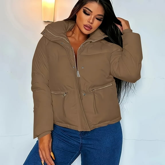 Women's Loose Casual Jacket Outdoor Warm Winter Short Thick Jacket with Pockets