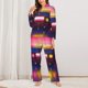 thumbnail image 2 of Fotbe Neon Cassette Tape Conjunto de Pijama de Manga Larga para Mujer con Estampado, Ropa de Dormir de 2 Piezas, Conjunto de Casa Suave y Cómodo con Bolsillos-Small, 2 of 7
