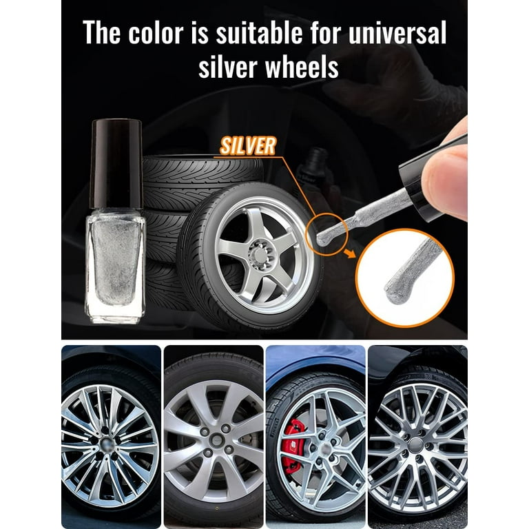 DIY Alloy Wheel Repair Kit, Covers Surface Damage, Dent Care ,Touch Up,  Silver Paint