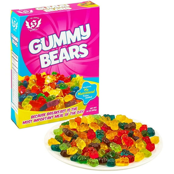 Kicko 24 oz. Gummy Bears Candy Fruity - 1 Box of Assorted Fruit-Flavored Candy Suckers for Party Favors, Cake Decorations, Novelty Supplies or Treats for Halloween, Christmas, Baby Showers