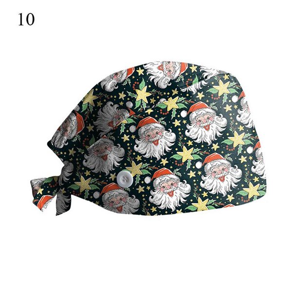 Gorro de enfermera de algodón con estampado de dibujos animados para hombres y mujeres, gorro de dentista absorbente del sudor, gorros de cuidado de salón de belleza, regalos de navidad