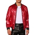 thumbnail image 1 of Chaqueta Holográfica INSPIRE CHIC para hombres, chaqueta bomber brillante con cremallera, varsity roja, talla XL, 1 of 4
