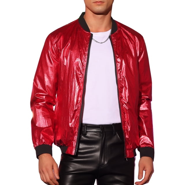 Chaqueta Holográfica INSPIRE CHIC para hombres, chaqueta bomber brillante con cremallera, varsity roja, talla XL