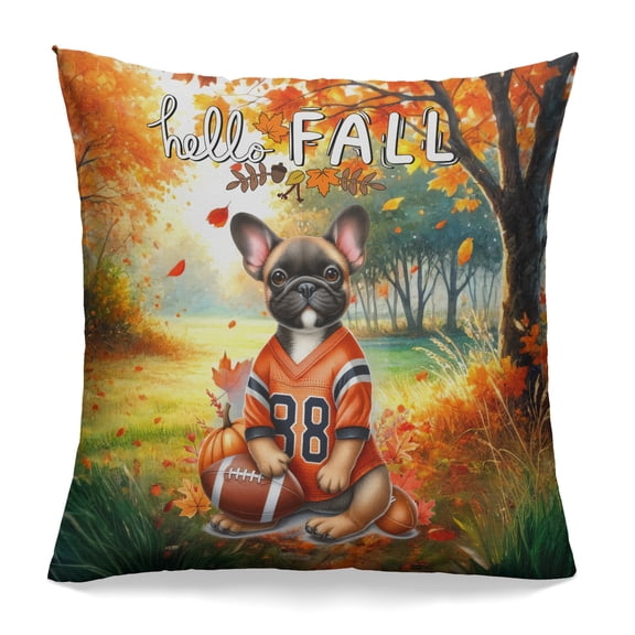 Hello Fall French Bulldog Football Welcome Autumn with Leaves Pumpkins Pillowcase Double Sided Dog Lover Gifts Pillow Case Covers - 00012