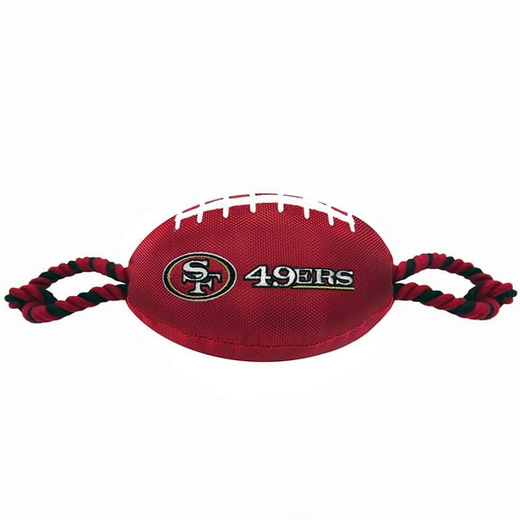 Pets First NFL San Francisco 49ers Strong, Durable, Chewable Pet Dog Football Toy with inner SQUEAKER & Side Ropes. Available in 32 NFL TEAMS. - Officialy Licensed