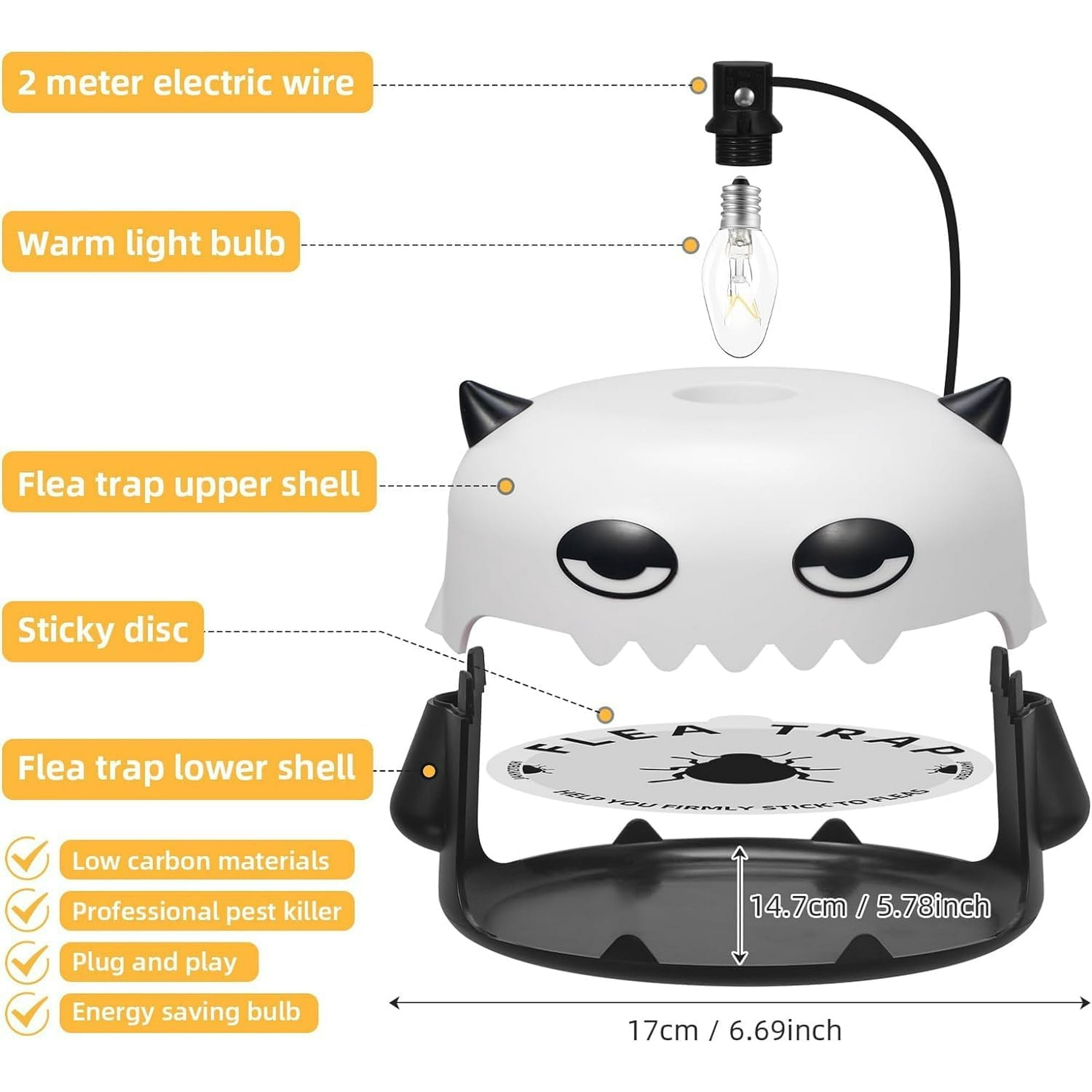 Paddsun Flea Traps, 2 Pack for Indoor with 4 Sticky Refill Discs & 6 LED Light Modes for Fleas, Flies, Mosquitoes