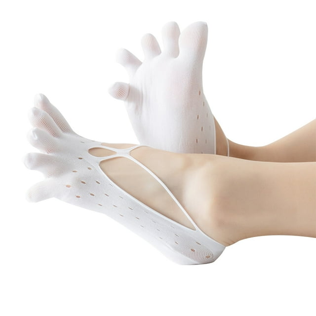 Lace Five Finger Socks, Five Toe Socks Invisible Socks Breathable Mesh Lace Shallow Boat Socks Invisible Silicone Anti-Skid for Women