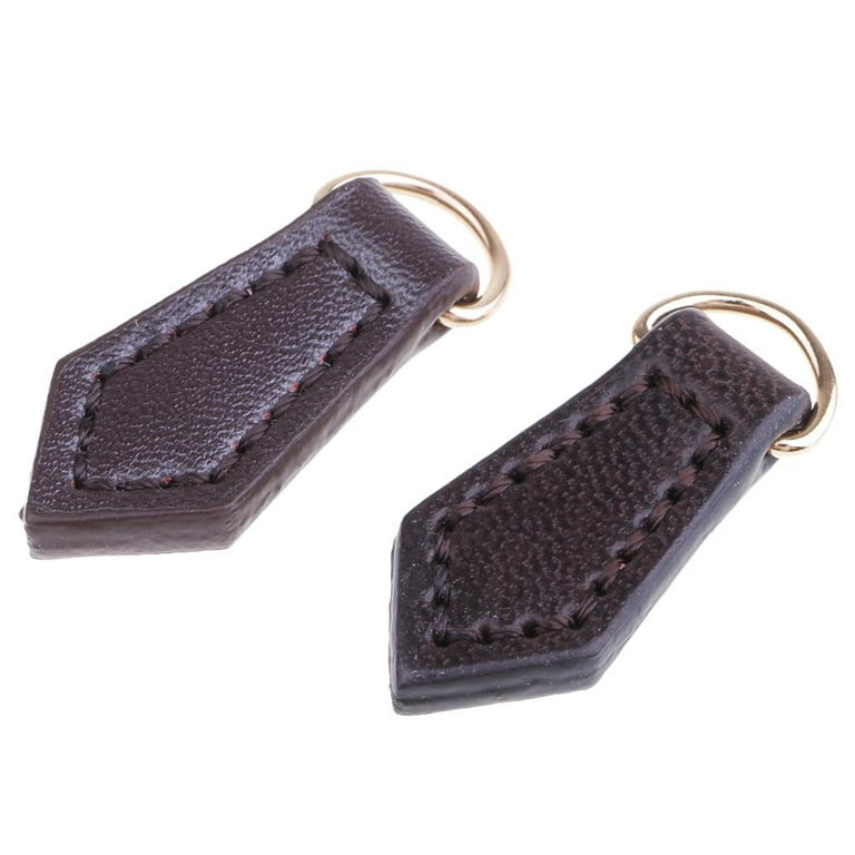 2pcs Leather Zipper Pull for Boot/Jacket/Bag/Purse Replacement and Production Coffee, Size: 4 x 1.5cm, Brown