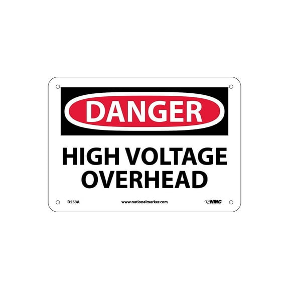 National Marker High Voltage Overhead 7X10 .040 Aluminum Danger Sign D553A