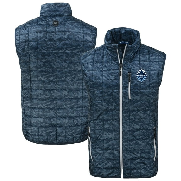 Men's-Cutter & Buck  Navy Vancouver Whitecaps FC Rainier PrimaLoft Eco Insulated Full-Zip Printed Puffer Vest