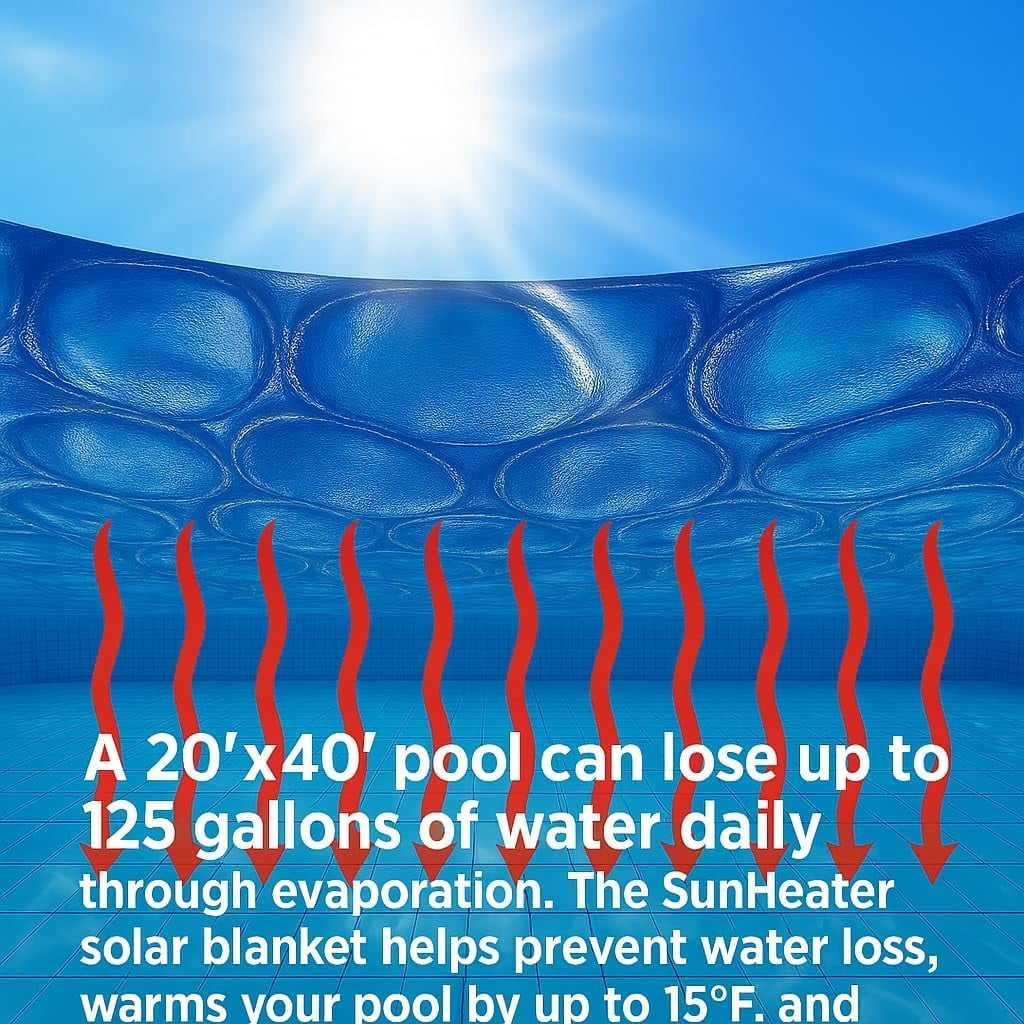 SunHeater Pool Solar Blanket - Trimmable Rectangular Pool Solar Cover, 12 Mil, 18' x 36'