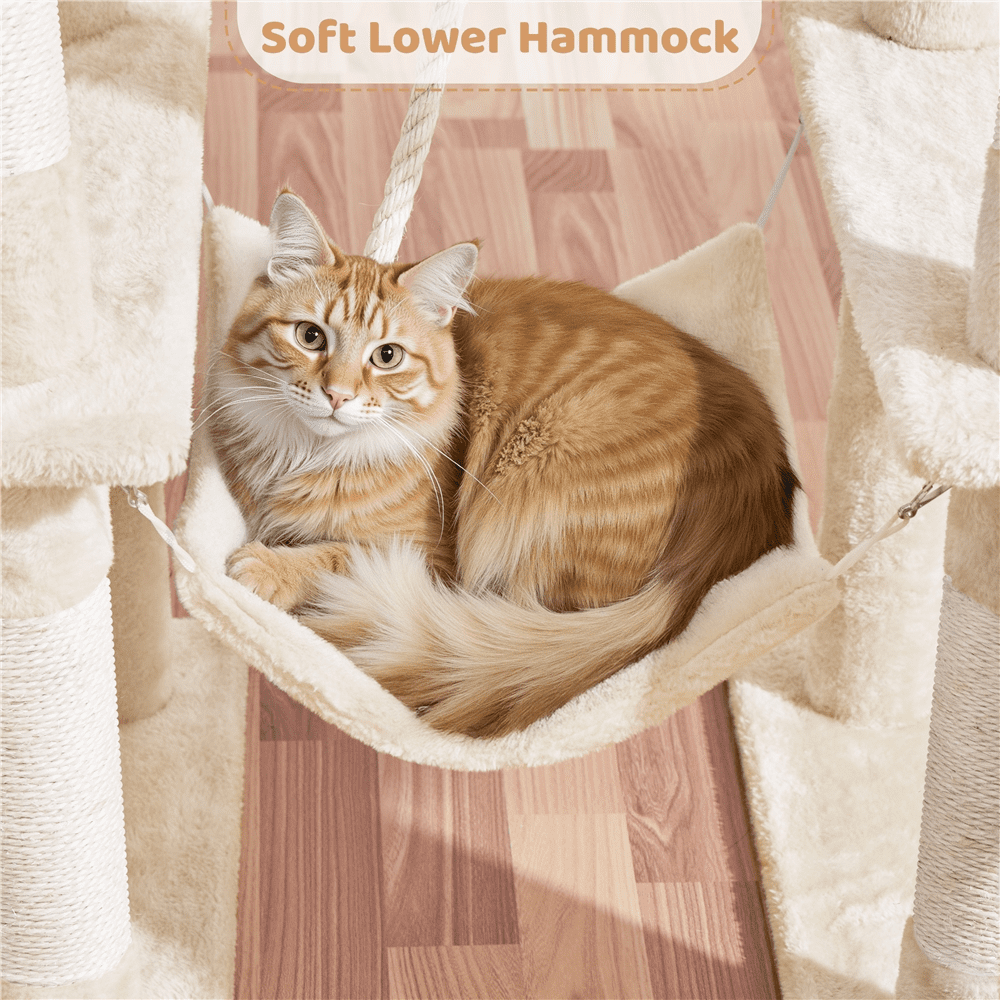 Renwick 54" Tall Multilevel Cat Tree with Hammock Scratching Posts, Beige