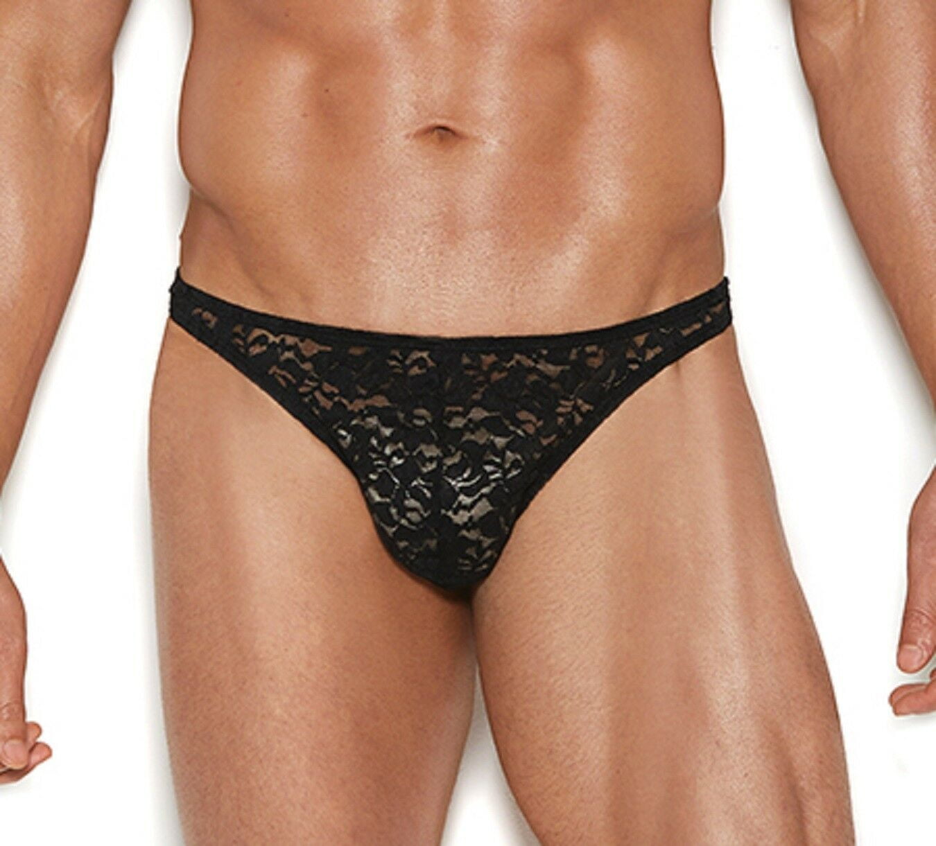 Elegant Moments Men's Sexy Black Lace Thong Underwear Sheer Stripper