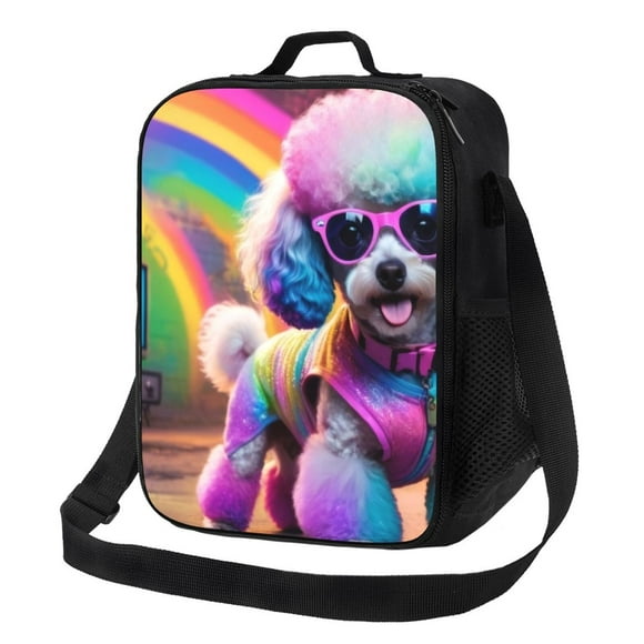 Balery Rainbow Poodle Urban Street Caja de Almuerzo y Bolsa de Almuerzo para Hombres y Mujeres, Bolsa de Almuerzo Reutilizable con Gran Capacidad, Bolsa de Almuerzo Aislada