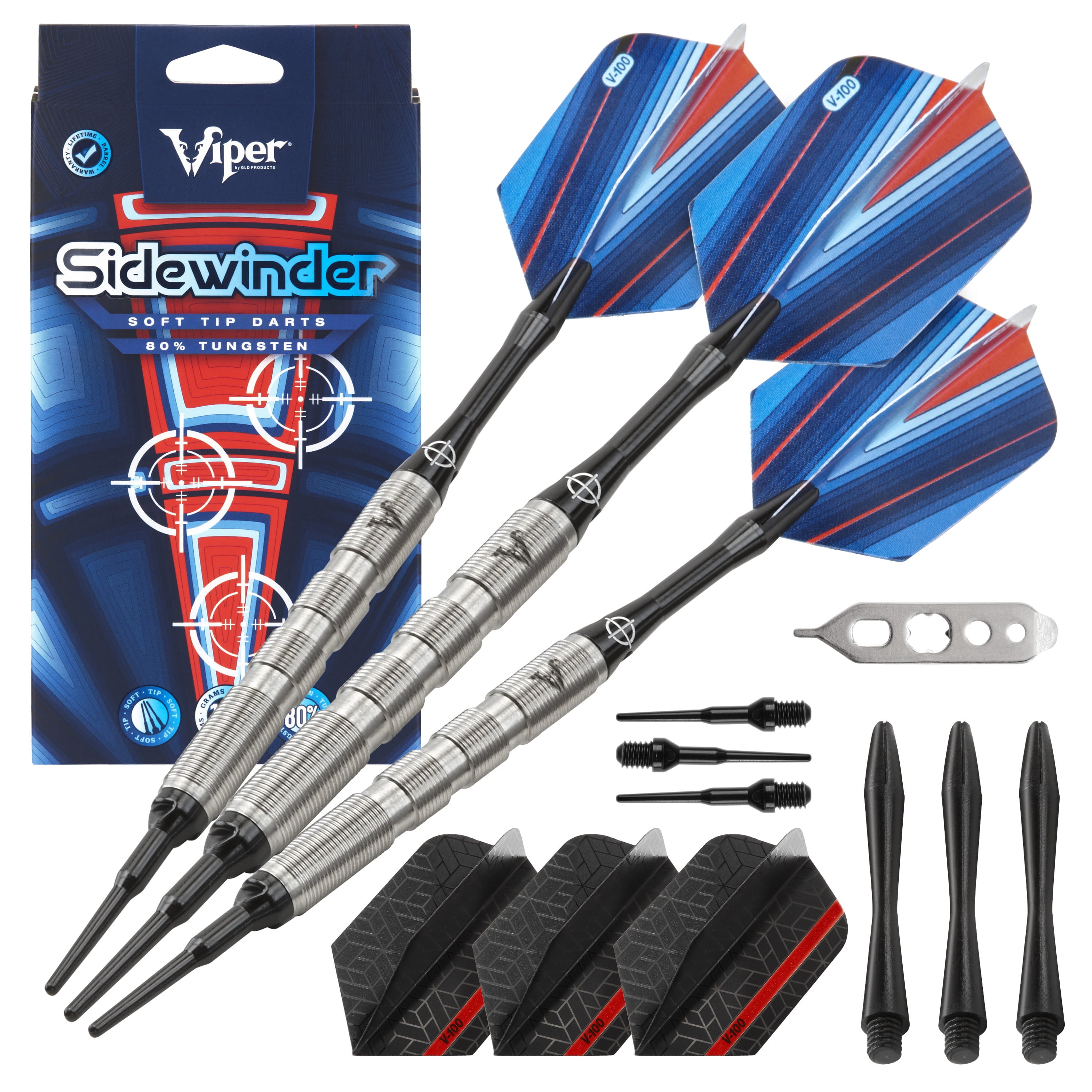 Viper Sidewinder Tungsten Soft Tip Darts Ringed Barrel 18 Grams and Casemaster Deluxe Pink Nylon Dart Case