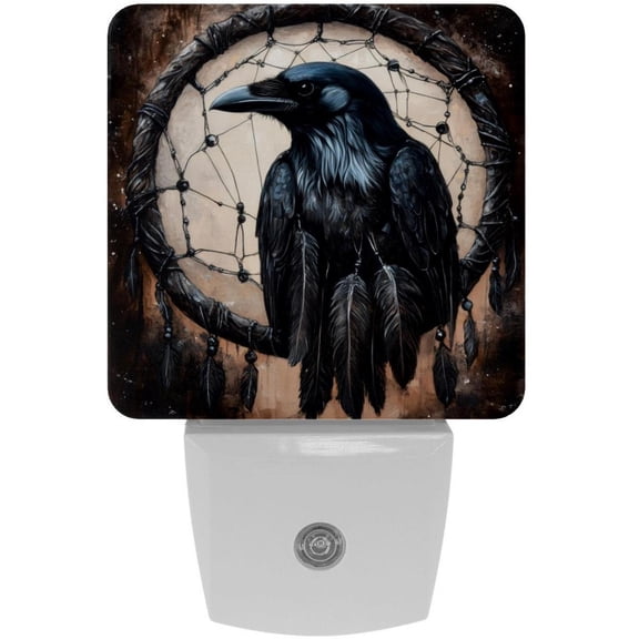 PhooArto Vintage Raven Dream Catcher Plug in LED Night Light Auto Sensor Dusk to Dawn Decorative Night for Bedroom, Bathroom, Kitchen, Hallway, Stairs, Baby's Room, Energy Saving