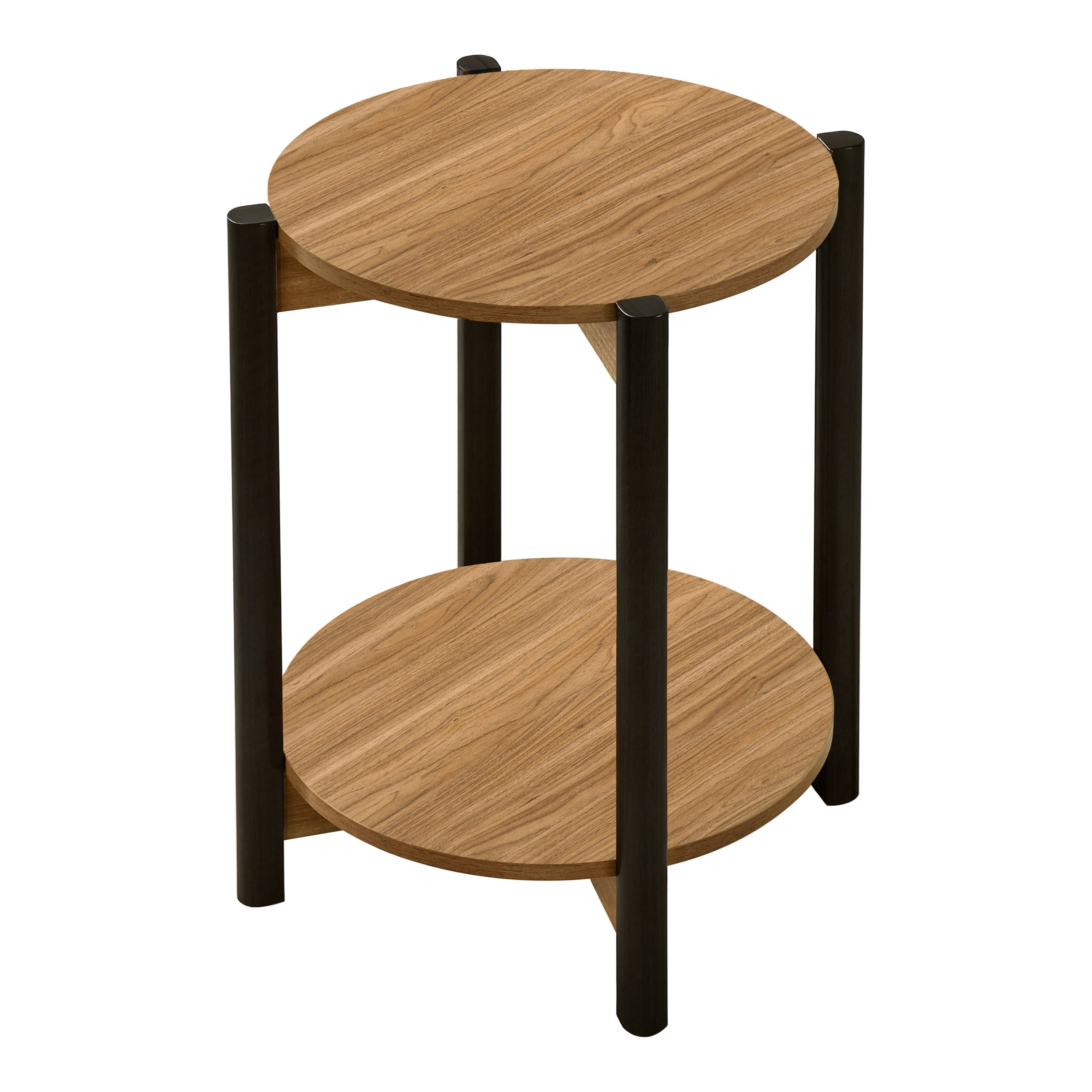 Furniture of America Afra Modern Wood Round End Table with Open Bottom Shelf, Walnut
