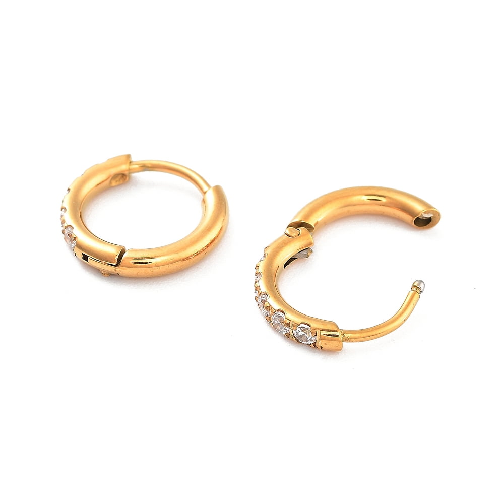 6pairs Ion Plating(IP) 316 Surgical Stainless Steel Pave Clear Cubic Zirconia Hoop Earrings Women Golden 12x2mm