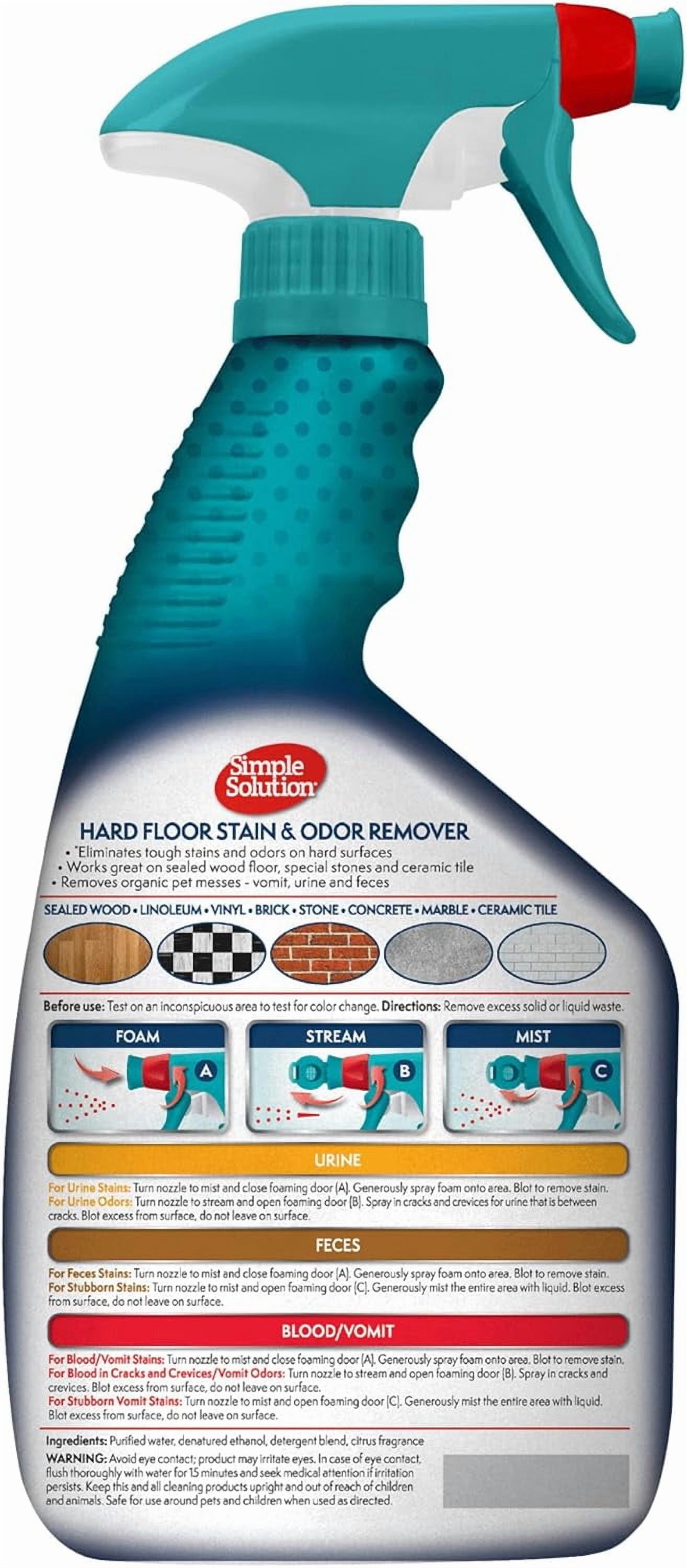 Hard Floor Extreme Pet Stain and Odor Eliminator Spray, Dog and Cat Enzyme Cleaner, Pro-Bacteria Cleaning Power, Strong Urine, Pee and Poop Smell Remover for Hardwood Floors, 32 oz