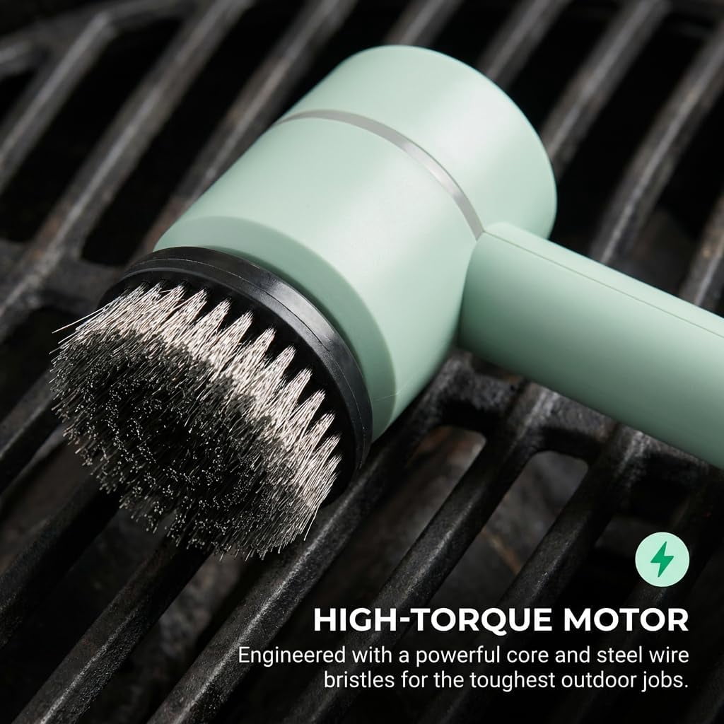Electric Grill Brush, 2026 New Heavy Duty BBQ Grate Cleaning Brush with 6 Interchangeable Heads, 360 Rotation Power Scrubber, Kitchen Sink Bathroom Homeowners Grill Enthusiasts Adults (Green)M